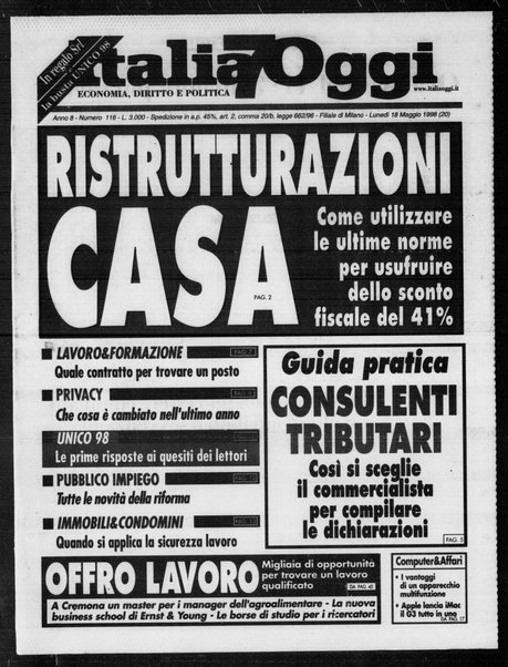 Italia oggi : quotidiano di economia finanza e politica